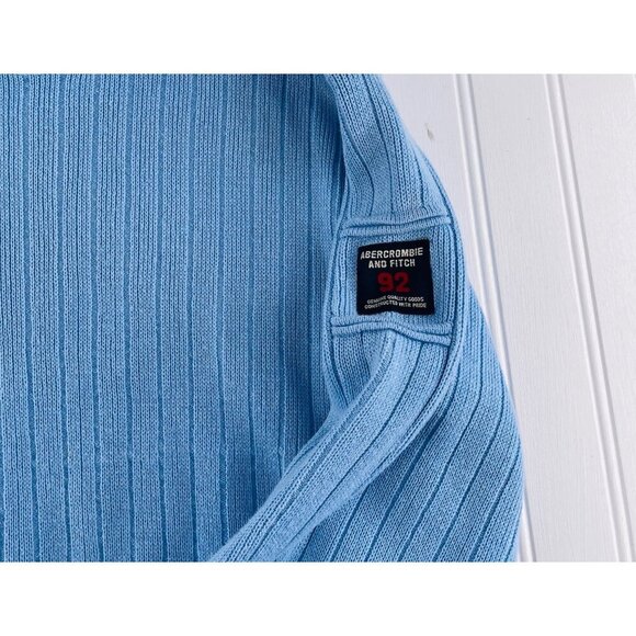 Abercrombie & Fitch Mens Ribbed Knit Crewneck Sweater A/92 Size M Blue Y2k - Picture 2 of 5